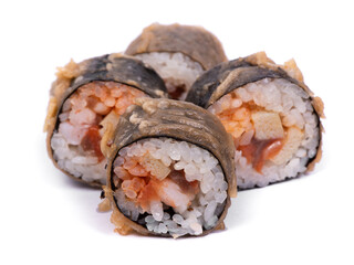 Sushi rolls with nori and seafood