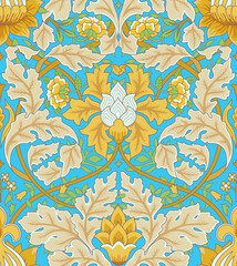 Vintage floral seamless pattern on blue background. Vector illustration. - 362596294