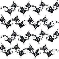 Decorative line art. Pattern, ornament, border, separator, frame, contour, element in ethnic, oriental, Indian style for design Henna, Mehndi, tattoo. Outline hand draw vector illustration