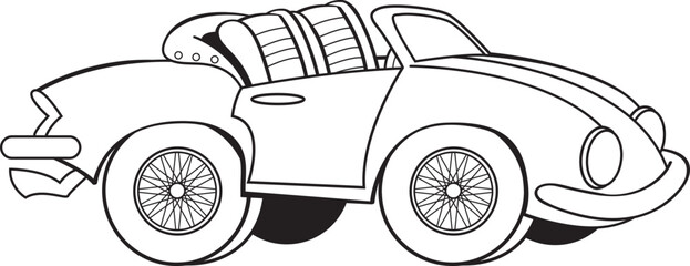 Black and white illustration of a old sports car with the convertible top down.