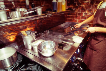 Real restaurant kitchen, toned