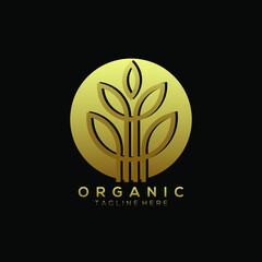 gold leaf plant vector logo with gold background