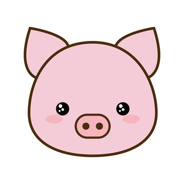 Cute pig cartoon line and fill style icon design, Kawaii animal zoo life nature and character theme Vector illustration