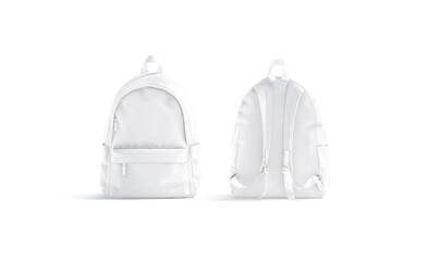 Fototapeta Blank white backpack with zipper and strap mockup, front back obraz