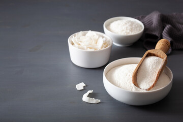coconut flour and flakes healthy ingredient for keto paleo diet