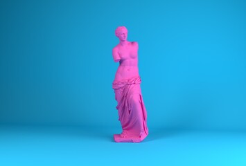 3D rendering of Venus de Milo, ancient Greek statue in pastel pinkish color. - obrazy, fototapety, plakaty