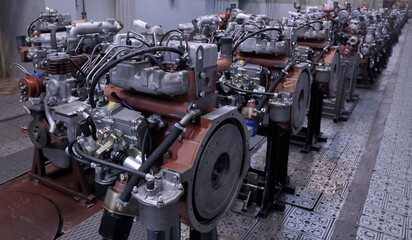 Fototapeta premium Details and units of Vehicle engines and diesel engines. Vehicle engines, diesel engines, internal combustion engines.