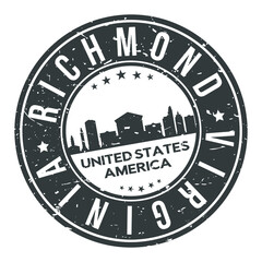 Richmond Virginia USA Stamp Logo Icon Skyline Silhouette Symbol Round Design Skyline City.