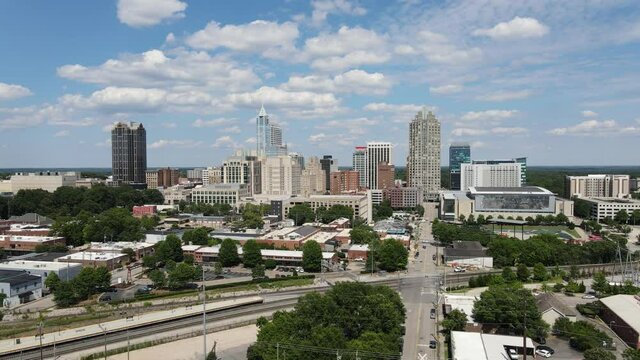 4K Downtown Raleigh North Carolina Daytime with Clouds and Cars - Moving away from the city.