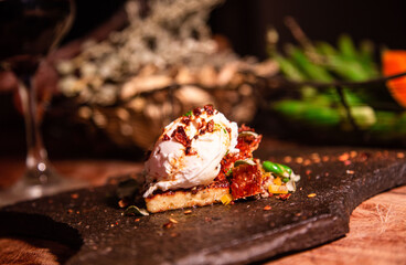 poché eggs with goutcheese 