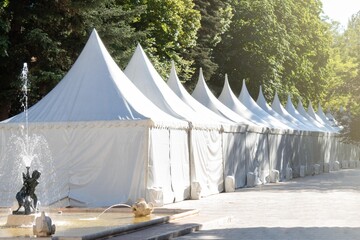 white canvas exhibition tent