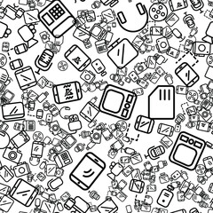 On a white background, black and white vector icons on the theme of computers, phones and gadgets