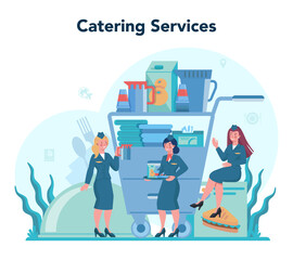 Stewardess concept. Beautiful female flight attendants help passenger