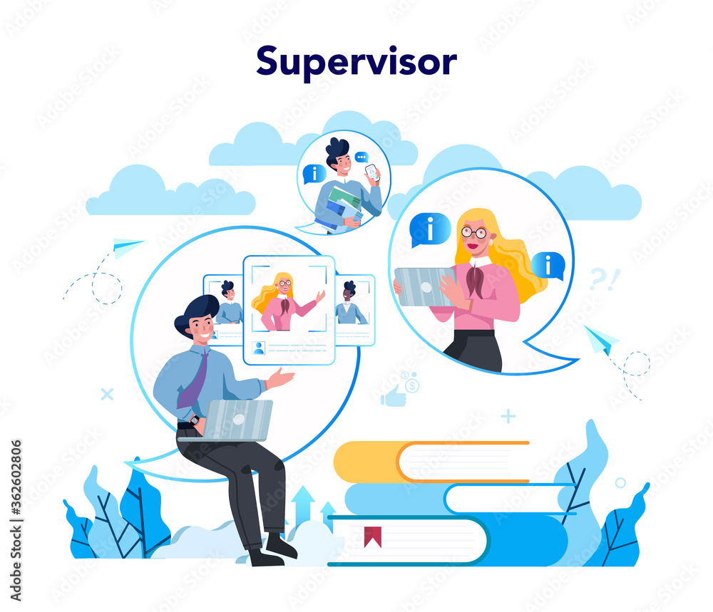 Wall mural Supervisor manager concept. Specialist guiding employees with their