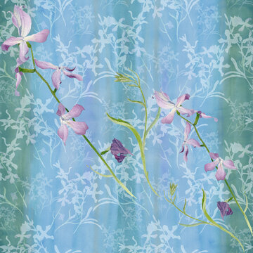  Seamless pattern. Flowers, leaves and buds of  matiola