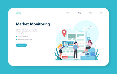 Travel agent web banner or landing page. Office worker selling