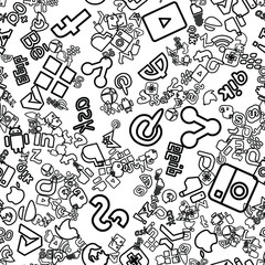 Vector signs of social media in a chaotic order. Beautiful creative art object in black and white color