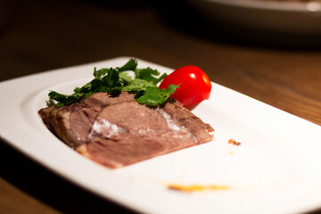 slice of beef on a plate