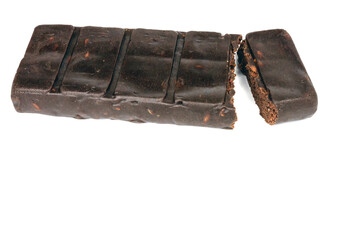 Hematogen candy bar with a piece separated on white