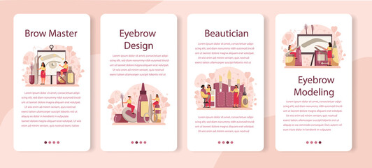 Eyebrow master and designer mobile application banner set. Master