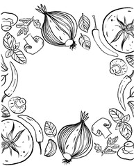 circle of different doodle vegetable hand draw simple sketch outline and softly shadow charm of vegetable design. illustration isolated on white background