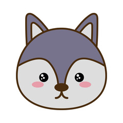 Cute wolf cartoon line and fill style icon design, Kawaii animal zoo life nature and character theme Vector illustration