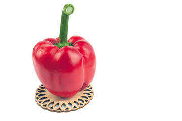 sweet big red peppers on a tray isolated