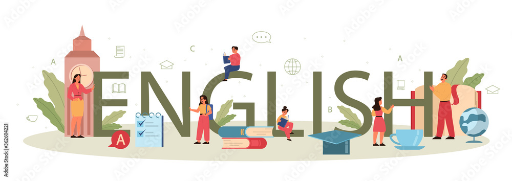 Poster english class typographic header concept. study foreign languages