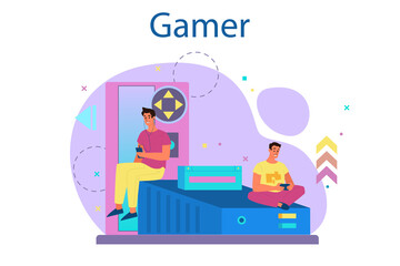 Professional gamer concept. Person play on the computer video game.
