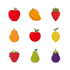 flat style icon set design, Fruits healthy organic food sweet and nature theme Vector illustration