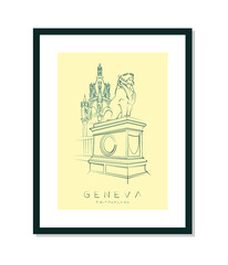 Geneva poster, vector illustration and typography design, Brunswick Monument, Geneva or Genève, Switzerland