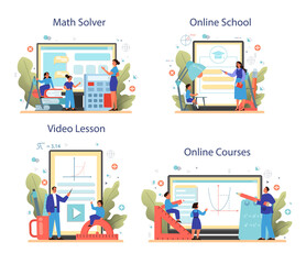 Math school online service or platform set. Learning mathematics