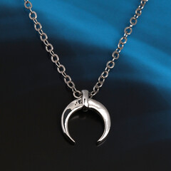 Silver crescent moon pendant with chain