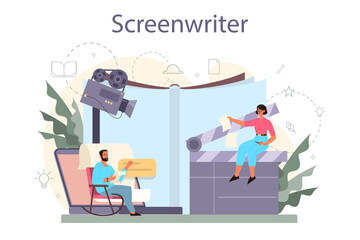 Screenwriter concept. Person create a screenplay for movie. Author
