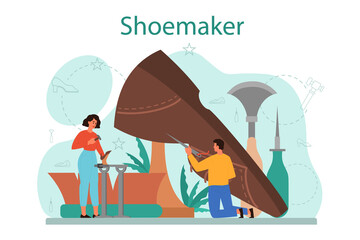 Shoemaker concept. Male and female character wearing an apron