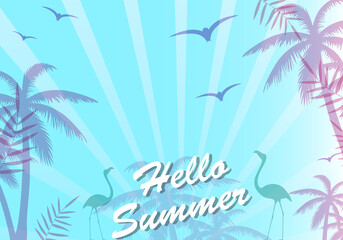 Fototapeta na wymiar Hello summer poster. Abstract gradient background, vector. Modern hello summer background for placard, ad, cover, banner, leaflet and flyer template. Creative art concept, vector illustration