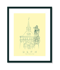Bern, Anna Brunnen statue and Prison tower poster, vector illustration and typography design, Switzerland