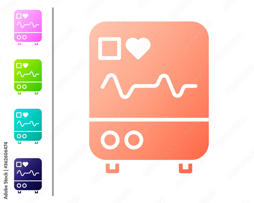 Poster coral computer monitor with cardiogram icon isolated on white background. monitoring icon. ecg monit