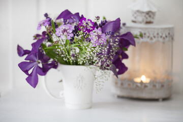 Romantic Flower Bouquet And Candlelight