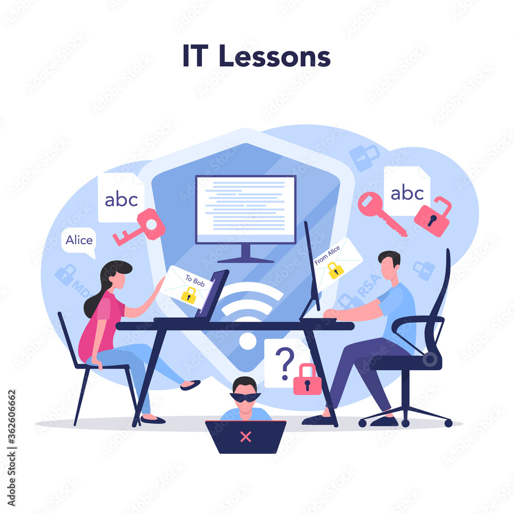 Poster it education concept. student write software and create code
