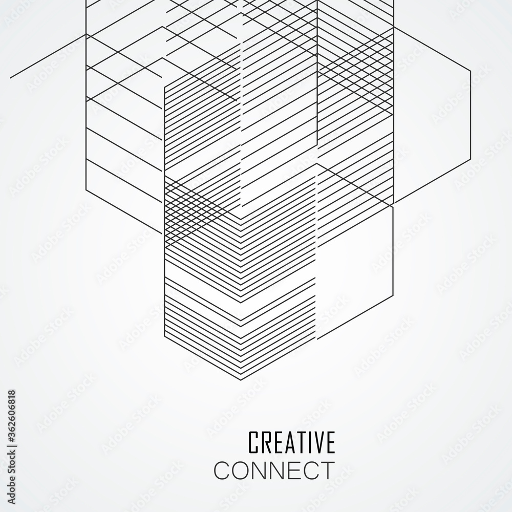 Poster Vector seamless pattern.connection lines hexagons white background