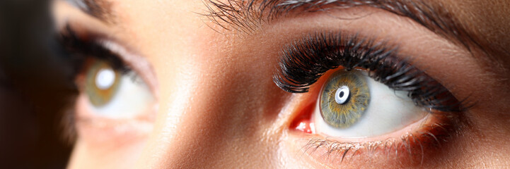 Amazing female green colored eyes with eyelashes extensions