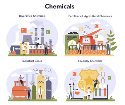 Chemical industry concept set. Industrial chemistry and chemicals
