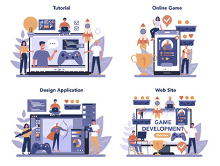 Game development online service or platform set. Creative process
