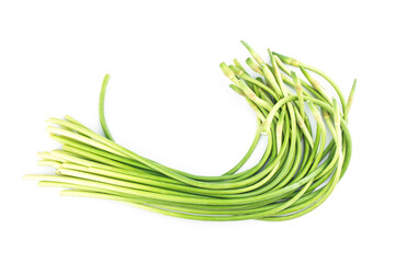 Garlic scapes,isolated on white background.