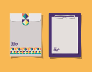 geometric cover clipboard and envelope design of Mockup corporate identity template and branding theme Vector illustration