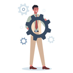 Business character holding wrench and gear. Idea of office worker
