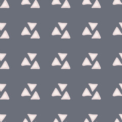 Geometric seamless pattern with light pink triangles. Dark blue background.