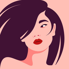 Portrait of a young asian woman. The girl is model. Fashion and beauty. Bright vector illustration in flat style.