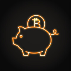 Bitcoin saving concept icon in neon line style